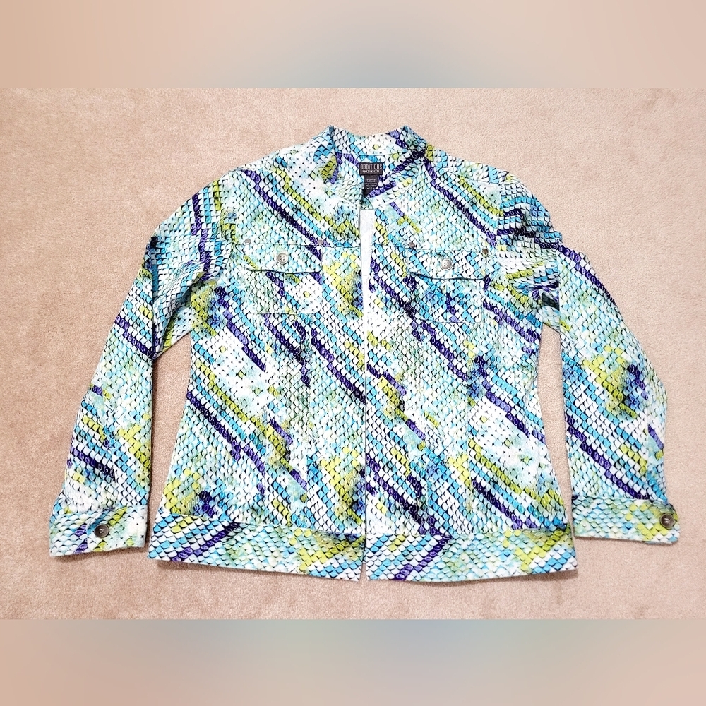 Chico's Stretch Colorful Snakeskin Pattern Jacket Woman's Size 2 LARGE - Picture 4 of 8